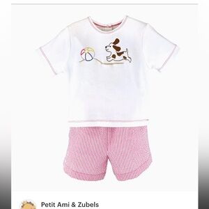 Petit Ami White Top with Pink Striped Shorts Kids Matching Set